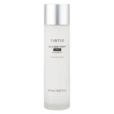 TIRTIR - Milk Skin Toner Light - Light Moisturizing Toner with Rice Extract. ​Lengvos pieniškos tekstūros veido toneris, kuris drėkina ir skaistina veido odą. Jo sudėtyje esantis patentuotas ingredientas padeda nuraminti ir atgaivinti odą, kad ji būtų švytinti ir sveika.