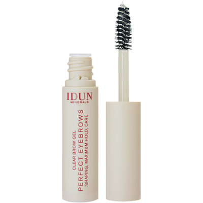 IDUN Minerals bespalvis antakių gelis su idealaus dydžio šepetėliu, paprastai naudojamas, džiūsta skaidriai ir nepalieka jokių matomų likučių.