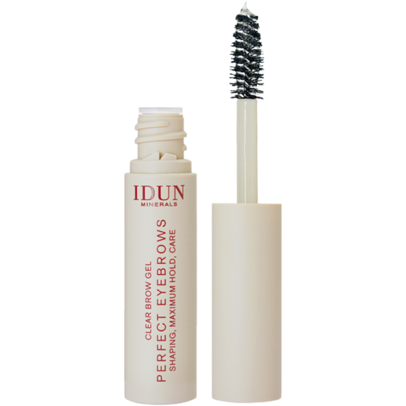 IDUN Minerals bespalvis antakių gelis su idealaus dydžio šepetėliu, paprastai naudojamas, džiūsta skaidriai ir nepalieka jokių matomų likučių.