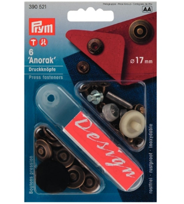 Prym nittryckknappar &quot;Anorak&quot;, brons, 17 mm - 6 st