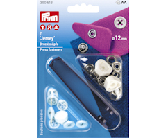 Prym nittryckknapp &quot;Mini-Jersey&quot;, vit knapp och svart tråd, 12 mm - 7 st