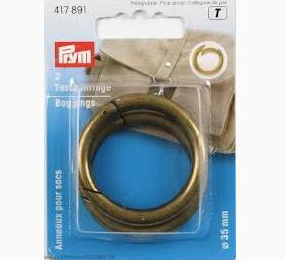 Prym fjäderring till väska, antik mässing - 35 mm - 2 st