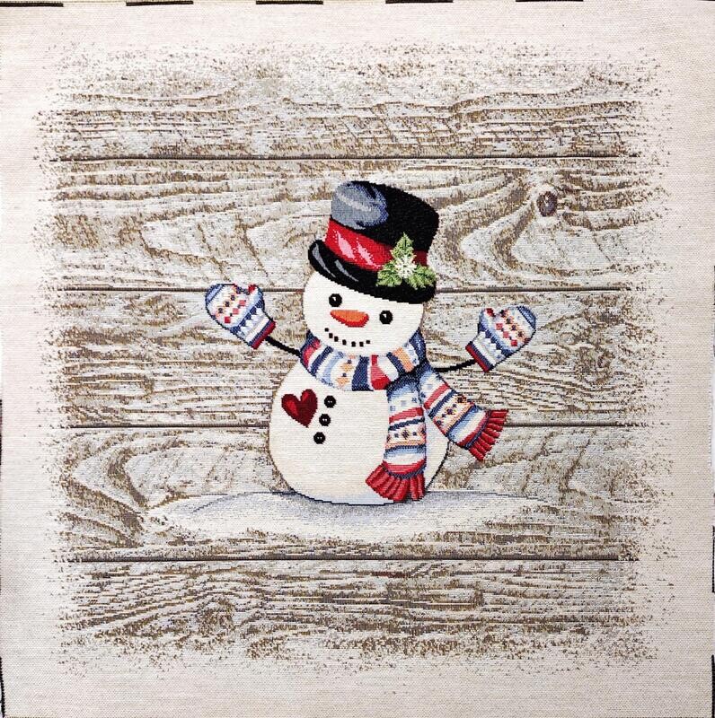 Framsida till kudde / tavla - Julmotiv - Snögubbe, pojke