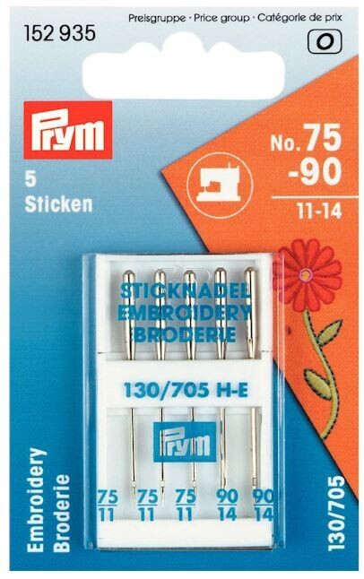 Prym symaskinsnålar Broderi - 5 st - 75-90