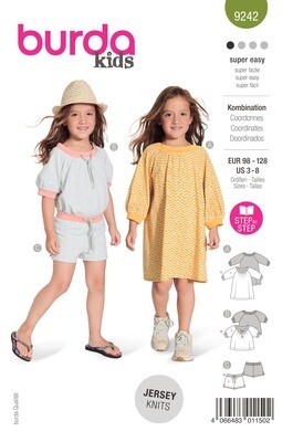 Burda 9242 - Set Tröja/Shorts, Klänning - Flicka