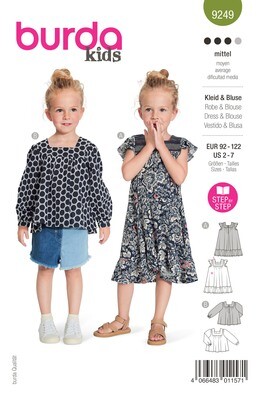 Burda 9249 - Klänning, blus - Flicka