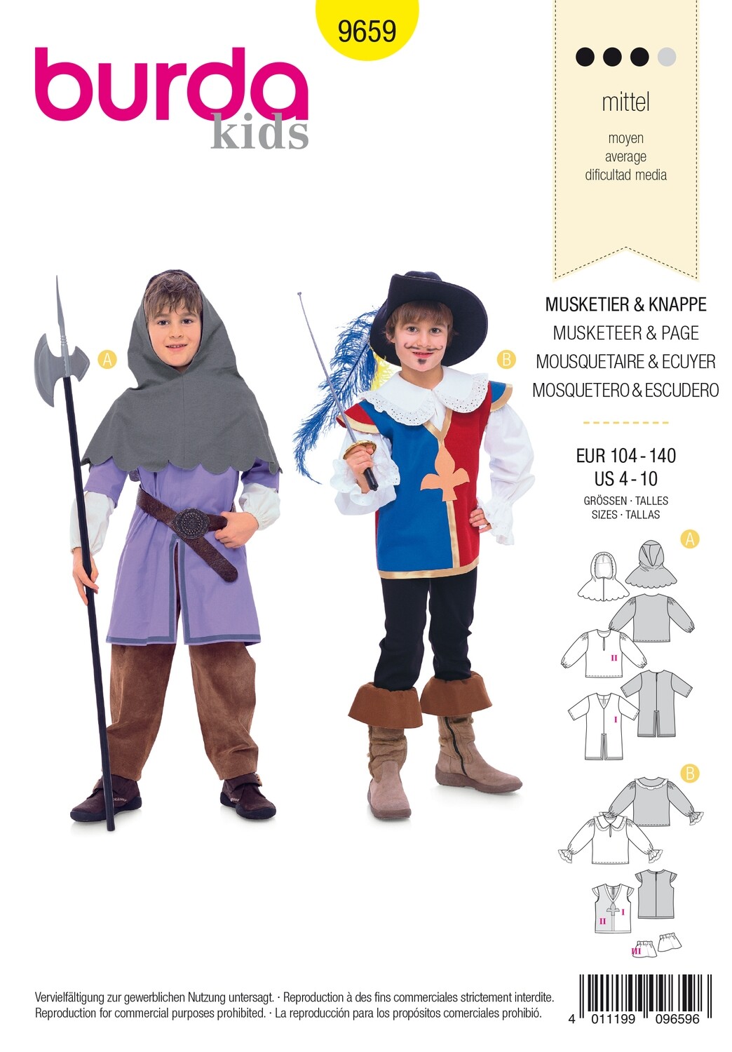 Burda 9659 - Musketör, Page - Barn