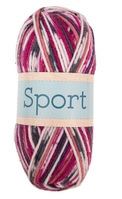 Falkgarn Sport, 100 gr - 1025 Cerise/Grå/Ecru