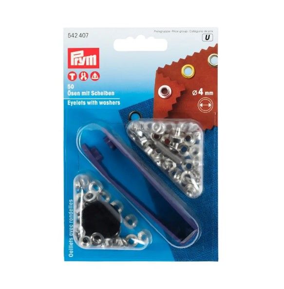 Prym öljetter med ändbrickor, förnicklade, 4 mm - 50 st