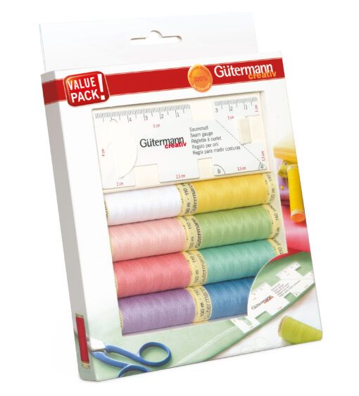 Gütermann gift box thread set with sign and seam gauge - All fabrics thread 100 m - 8 rolls