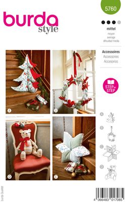🎄 Burda 5760 – Juldekorationer: kudde, krans, gran &amp; nalle