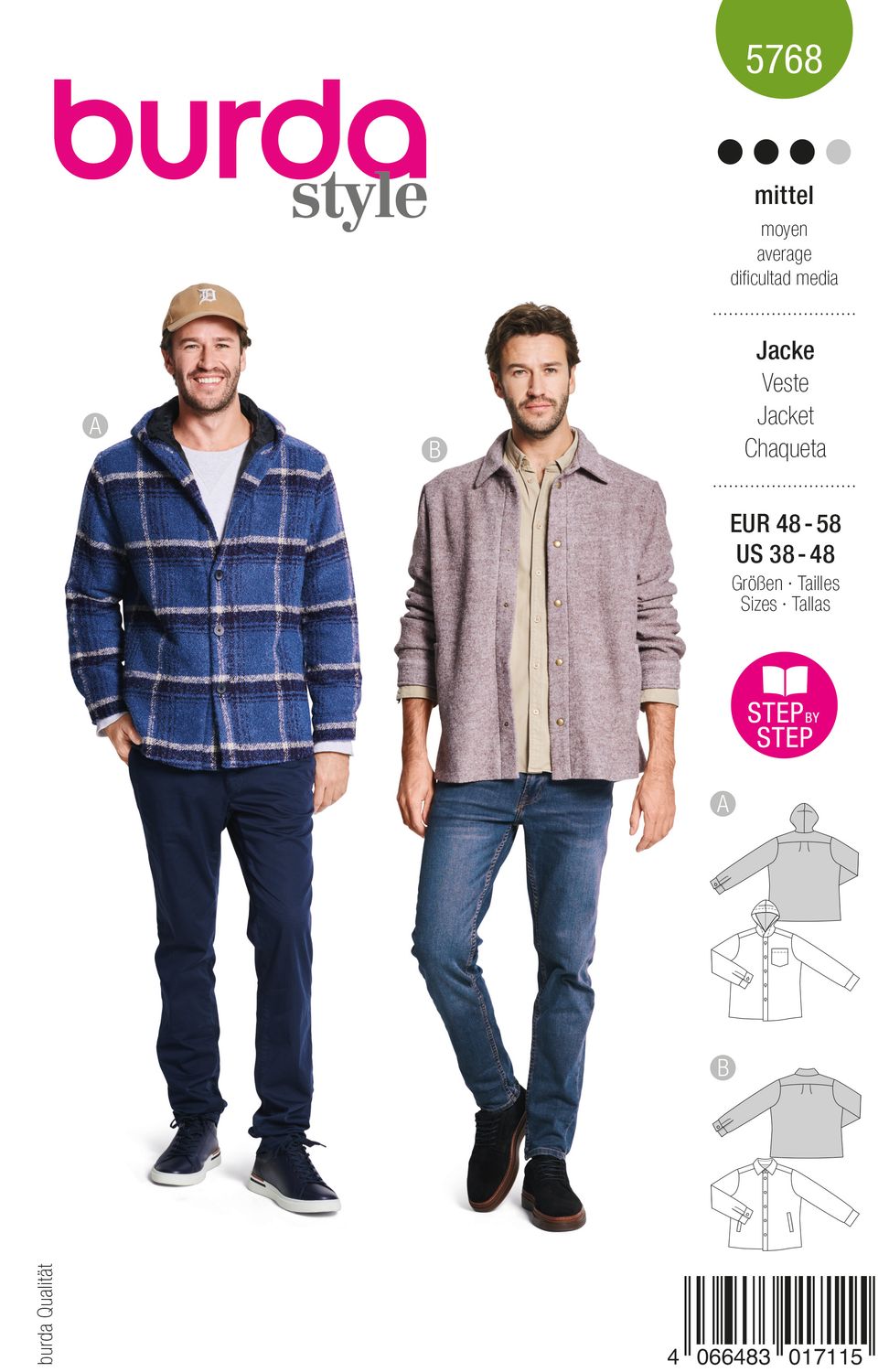 🧥 Burda 5768 – Skjortjacka / herrjacka med huva och quiltfodring