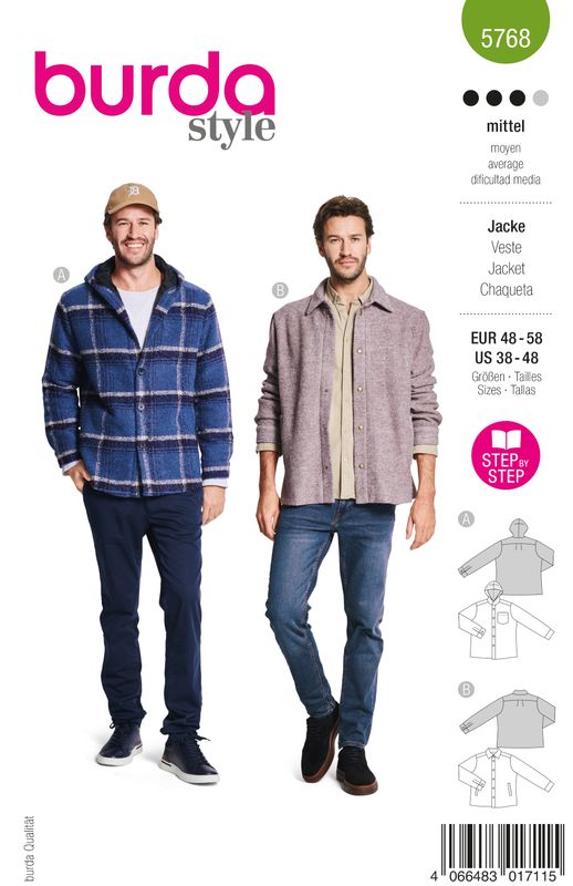 🧥 Burda 5768 – Skjortjacka / herrjacka med huva och quiltfodring