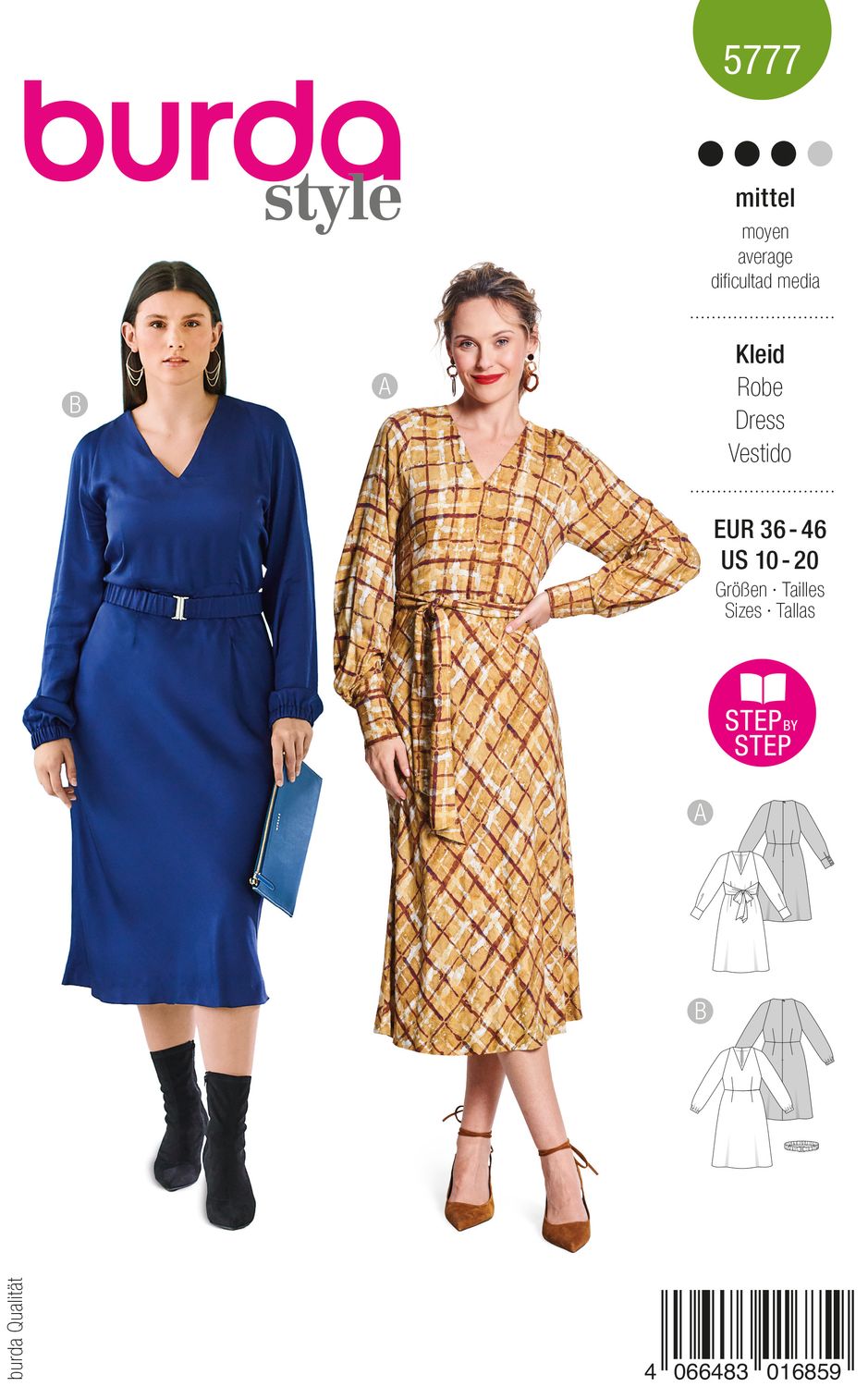 👗 Burda 5777 – Sportig midiklänning med bälte &amp; veckade ärmar