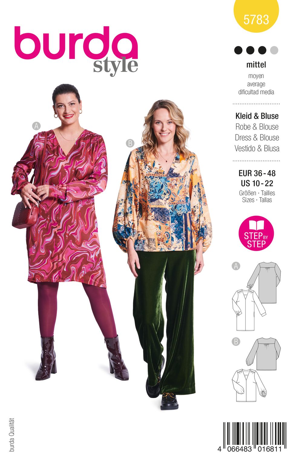 👗 Burda 5783 – Elegant klänning &amp; blus med dramatiska ärmar