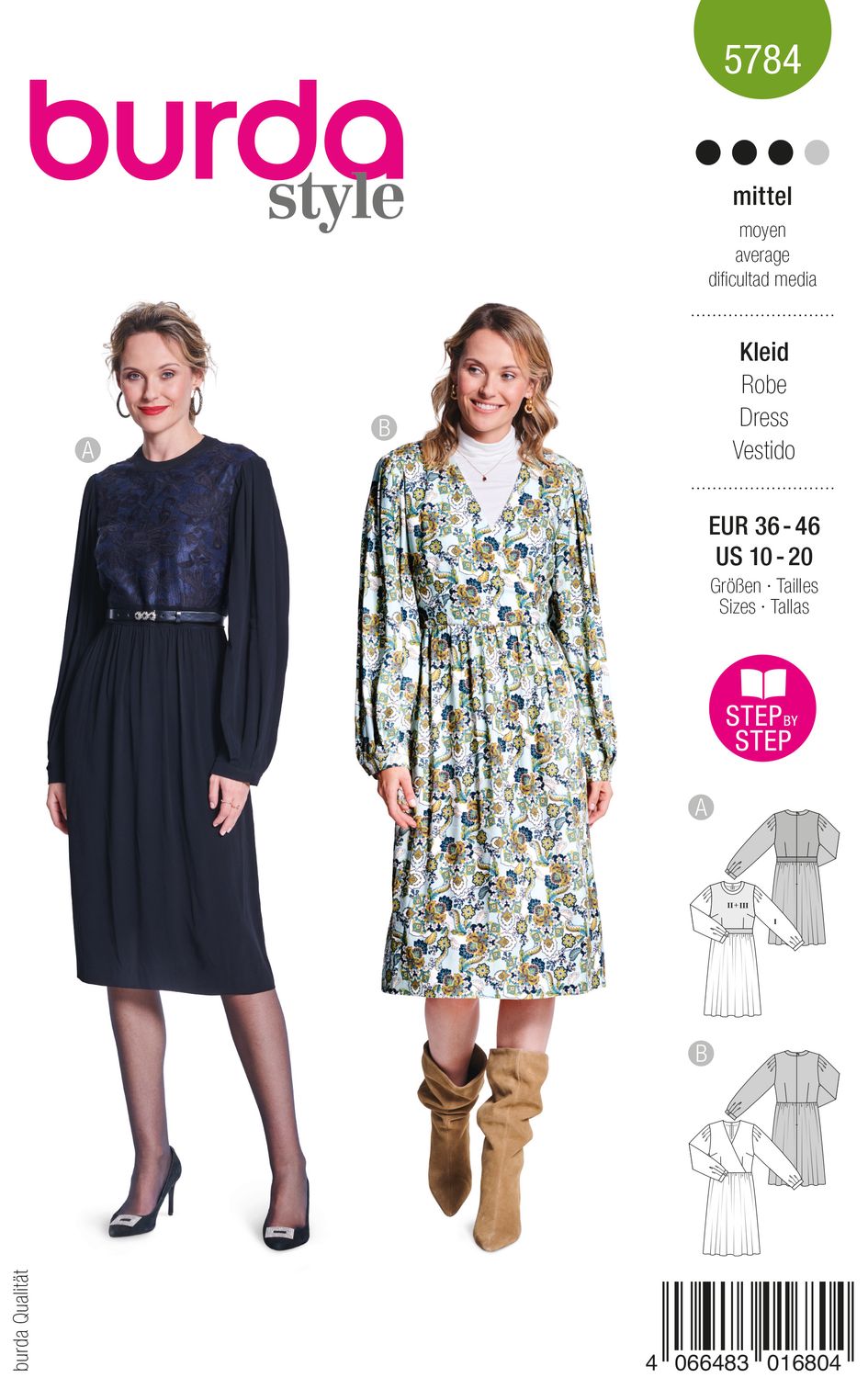👗 Burda 5784 – Couture-klänning med voluminösa ärmar &amp; spetsdetalj