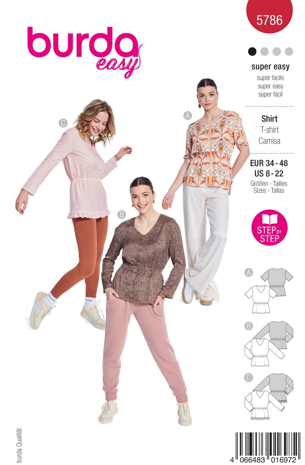 👚 Burda 5786 – Babydoll‑, leopard‑ &amp; volangblus i satin‑viskos