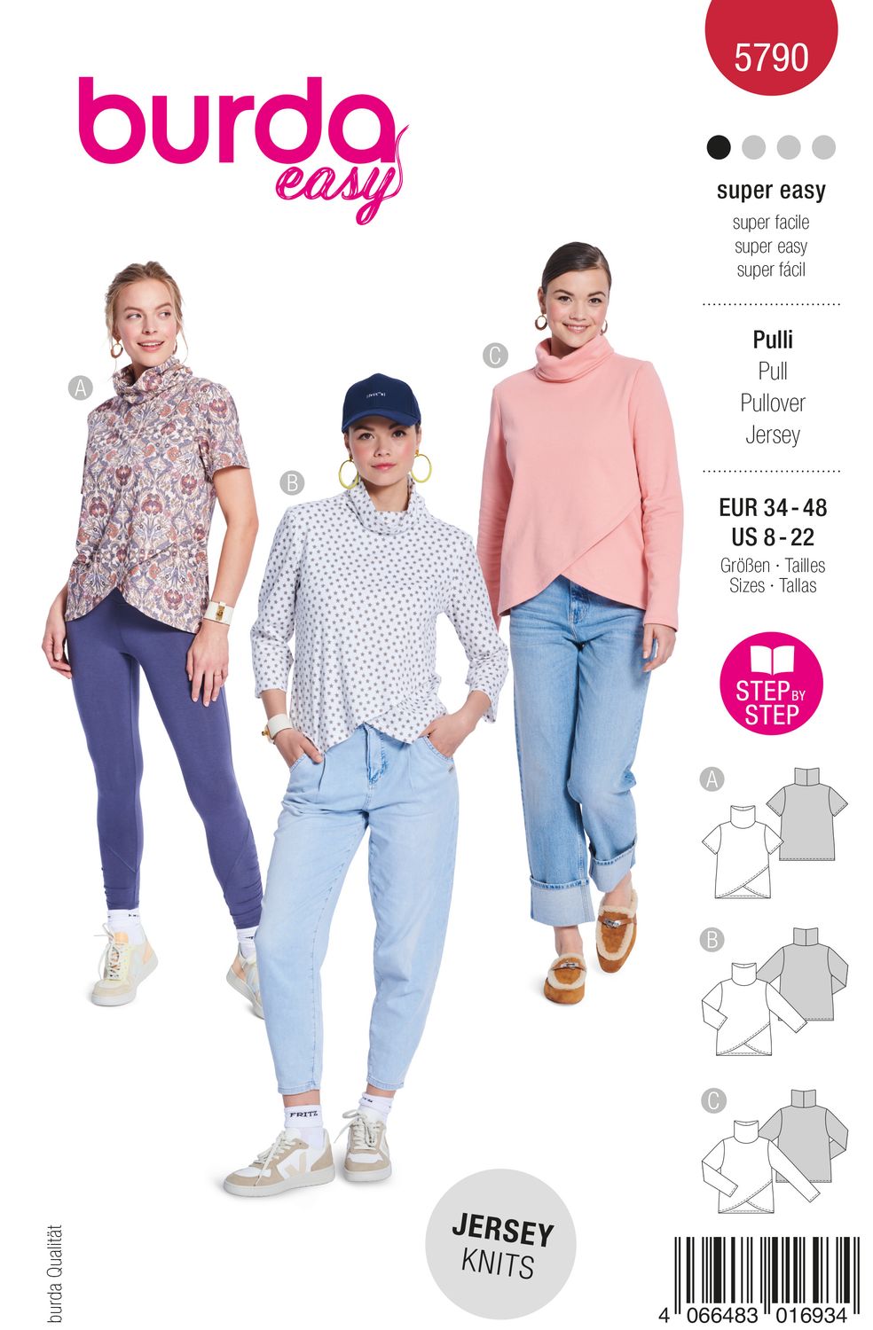 👕 Burda 5790 – Trendiga tröjor med boho-touch, 3/4-ärm &amp; polokrage