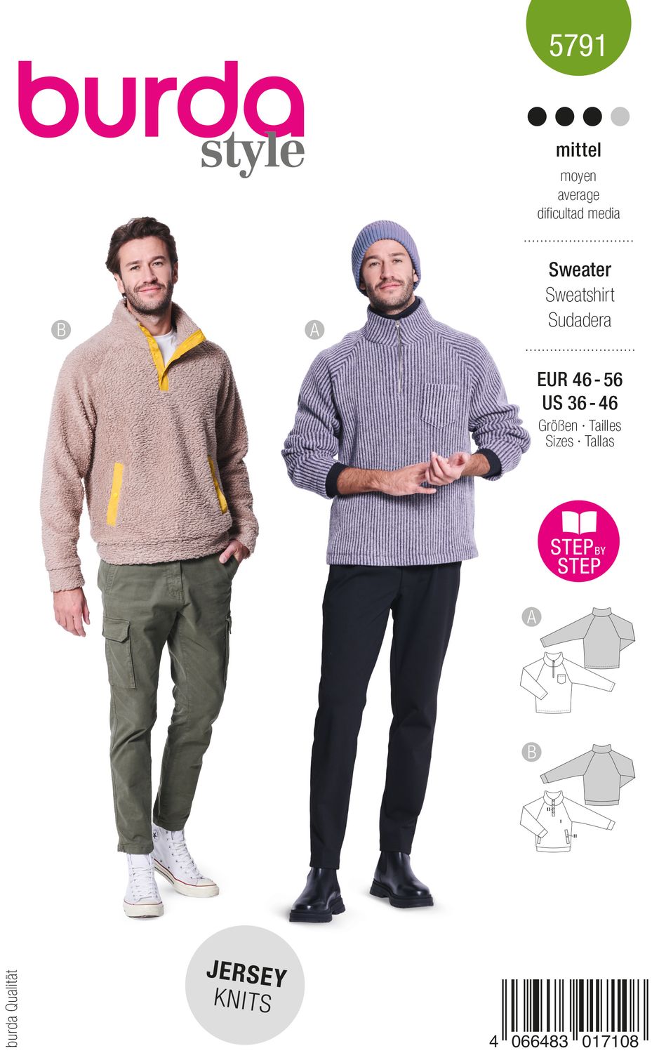 👕 Burda 5791 – Herrsweatshirt med ståkrage &amp; teddy‑variant