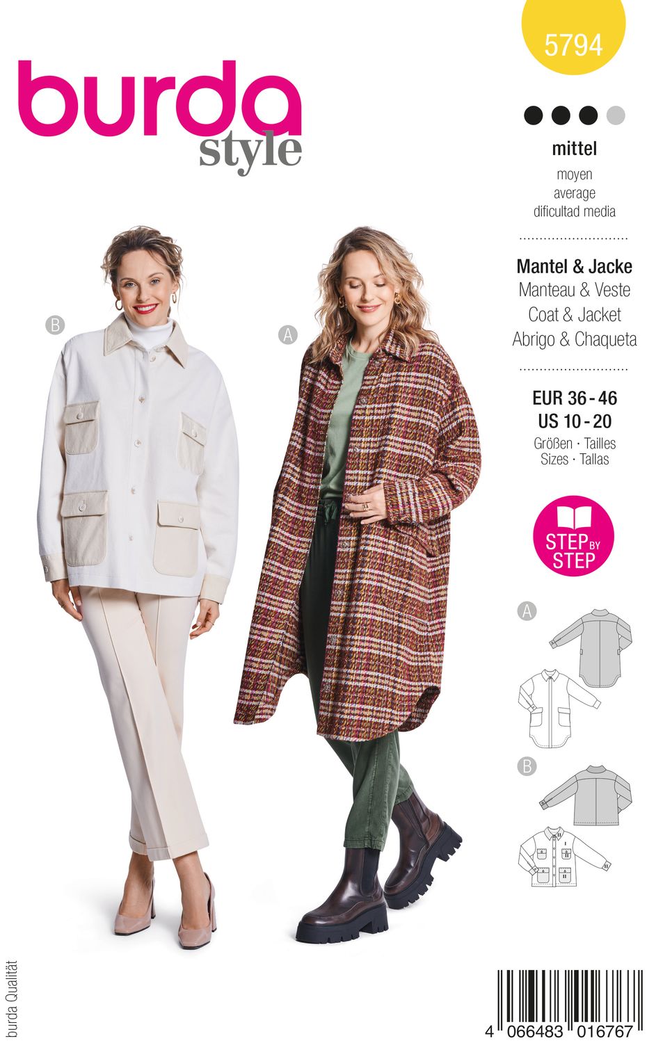 🧥 Burda 5794 – Casual chic jacka eller kappa med stora fickor