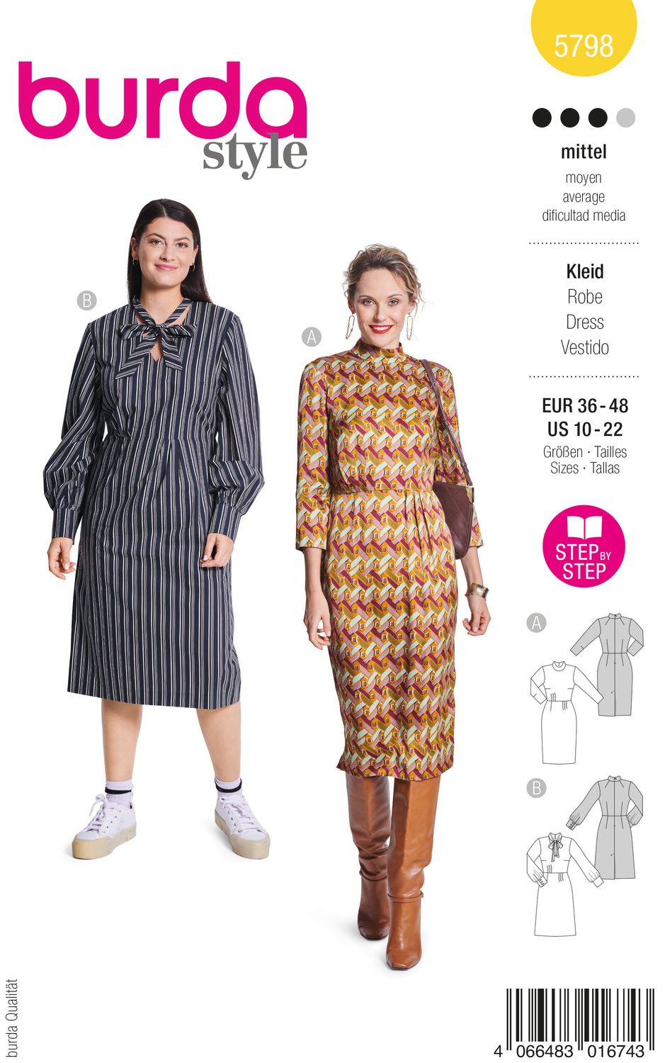 👗 Burda 5798 – Två klänningar i vintagestil med ståkrage