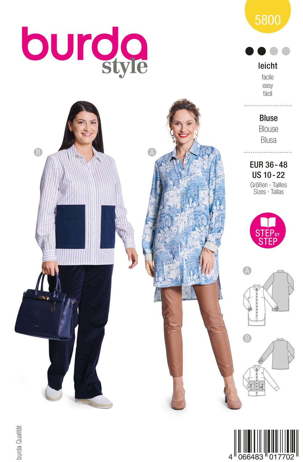 👚 Burda 5800 – Två blusar i ett: tunika &amp; skjorta med cargofickor
