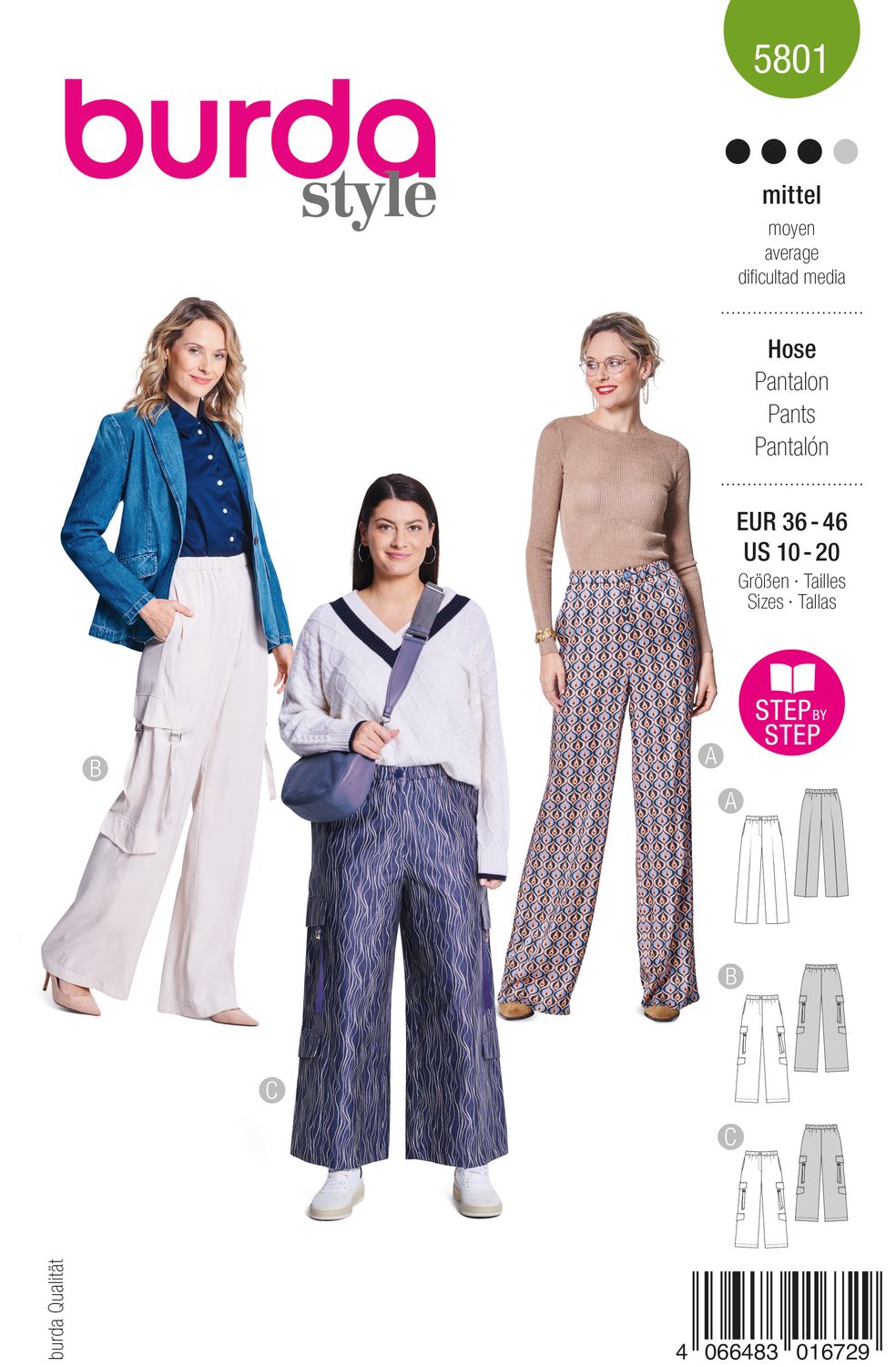 👖 Burda 5801 – Bred och elegant vid byxa med resårlinning