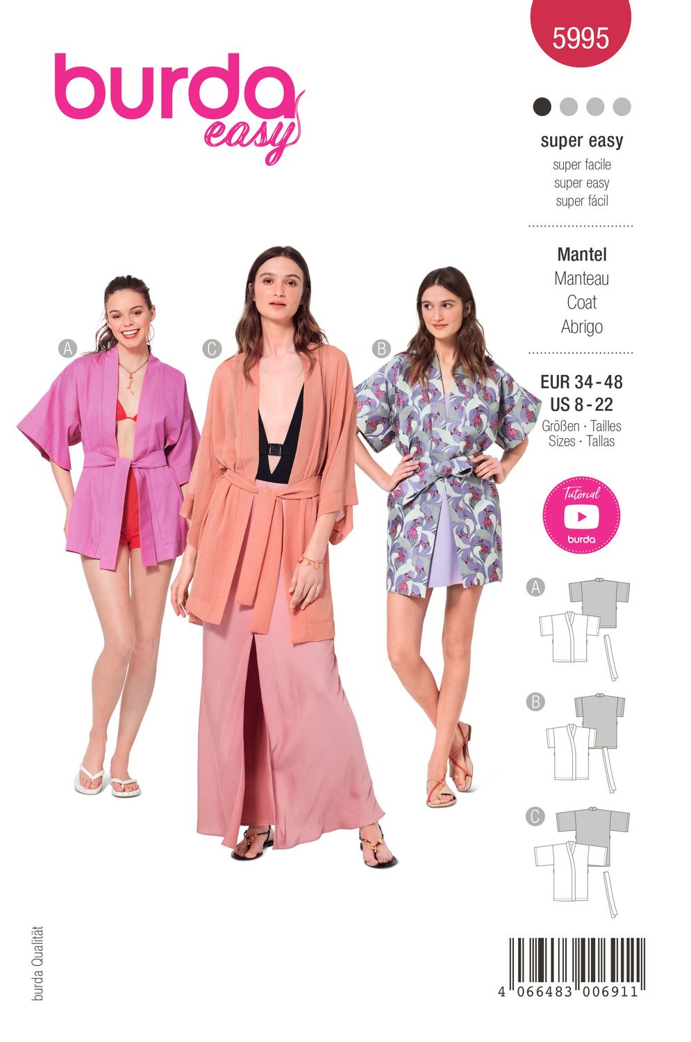 🧥 Burda 5995 – Kimono-jacka i tre längder för stil och komfort