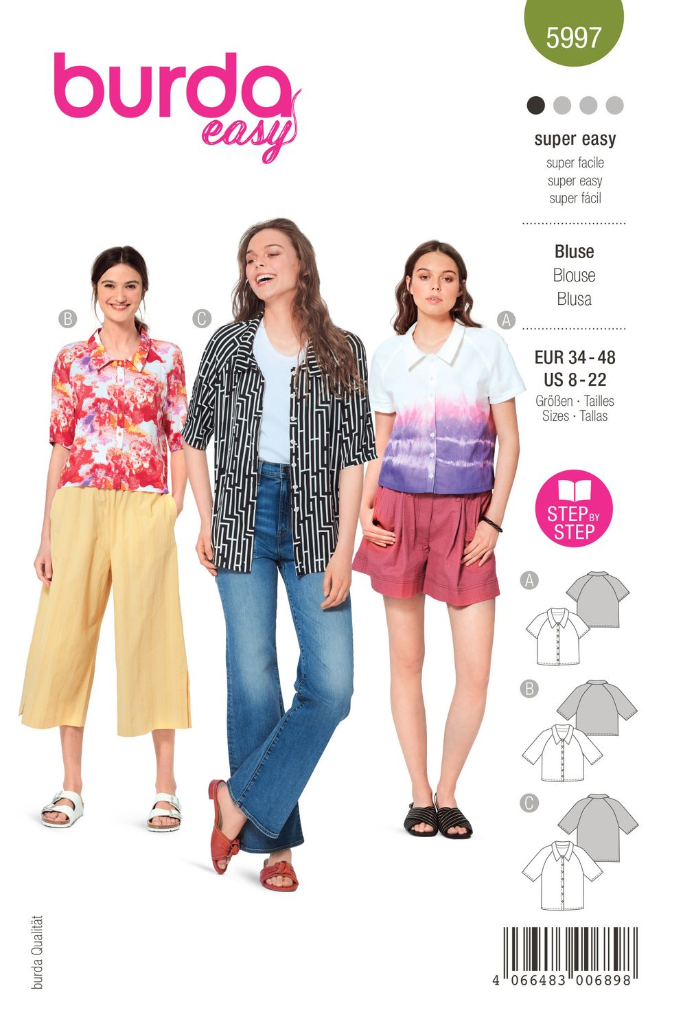 👚 Burda mönster 5997 – Raglanblus med krage &amp; knappslå