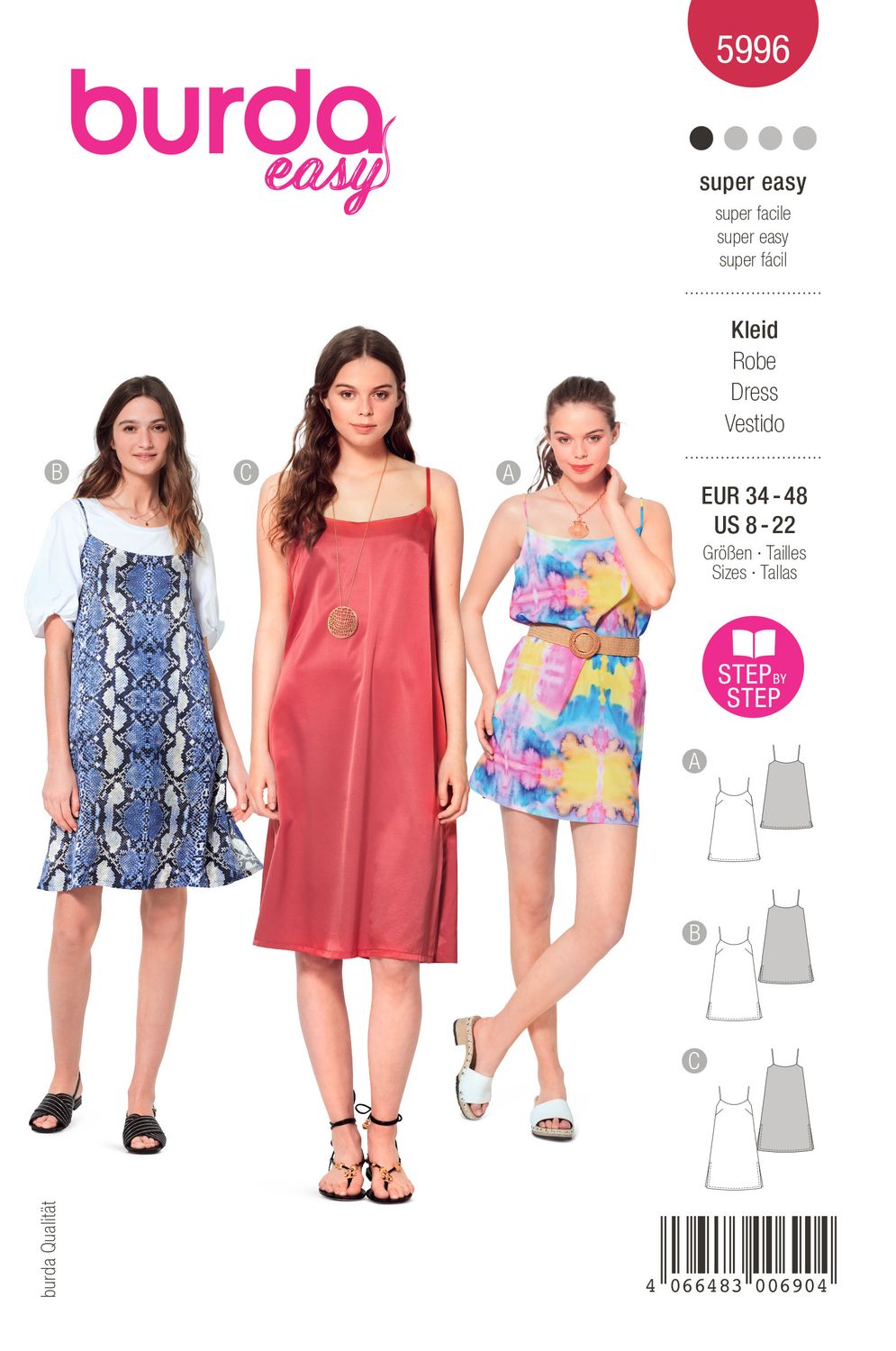 👗 Burda 5996 – Superenkel klänning i tre längder: mini, midi &amp; maxiklänning