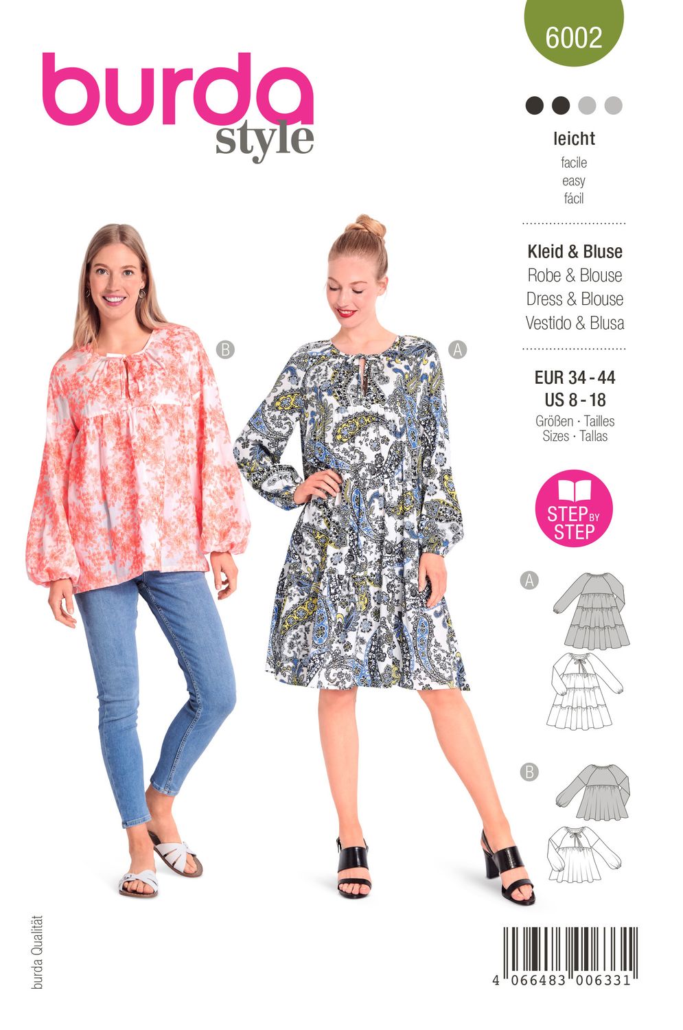 👗 Burda mönster 6002 – Klänning med tre volanger &amp; luftig blus