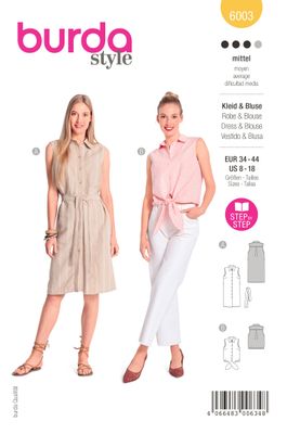 👗 Burda mönster 6003 – Ärmlös skjortklänning &amp; knytblus