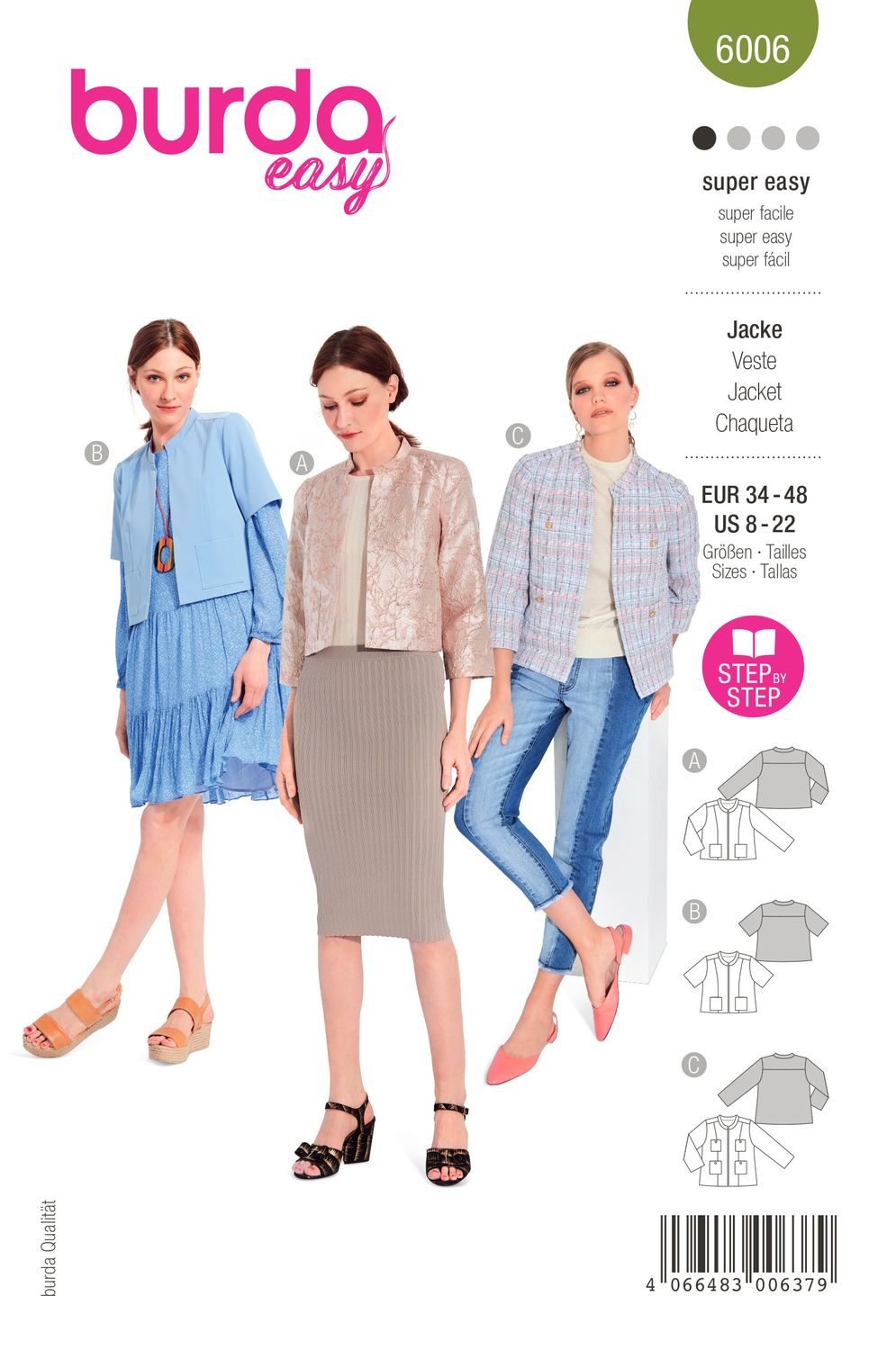 🧥 Burda mönster 6006 – Rak jacka med ståkrage &amp; fickor