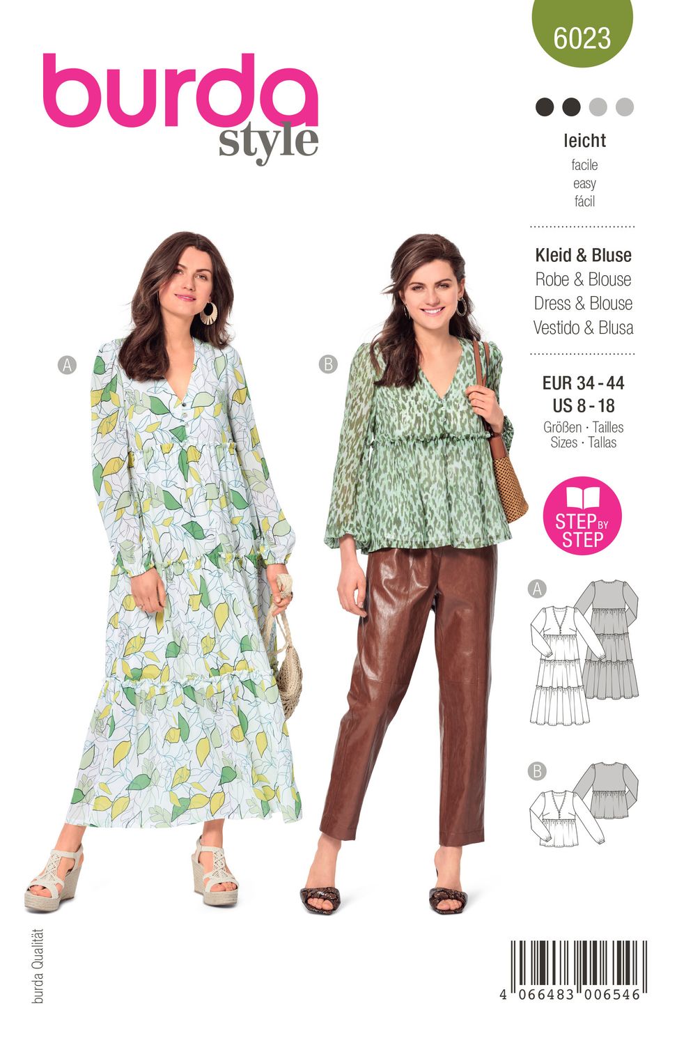 👗 Burda mönster 6023 – Klänning &amp; blus med puffärm och V-ringning