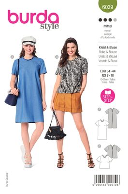👚 Burda mönster 6039 – Klänning &amp; blus med rynkad halsringning och box-veck