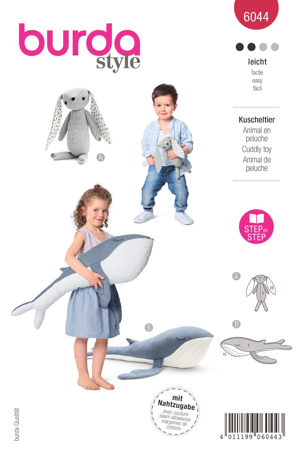 🐰 Burda mönster 6044 – Mjuka gosedjur: kanin &amp; val