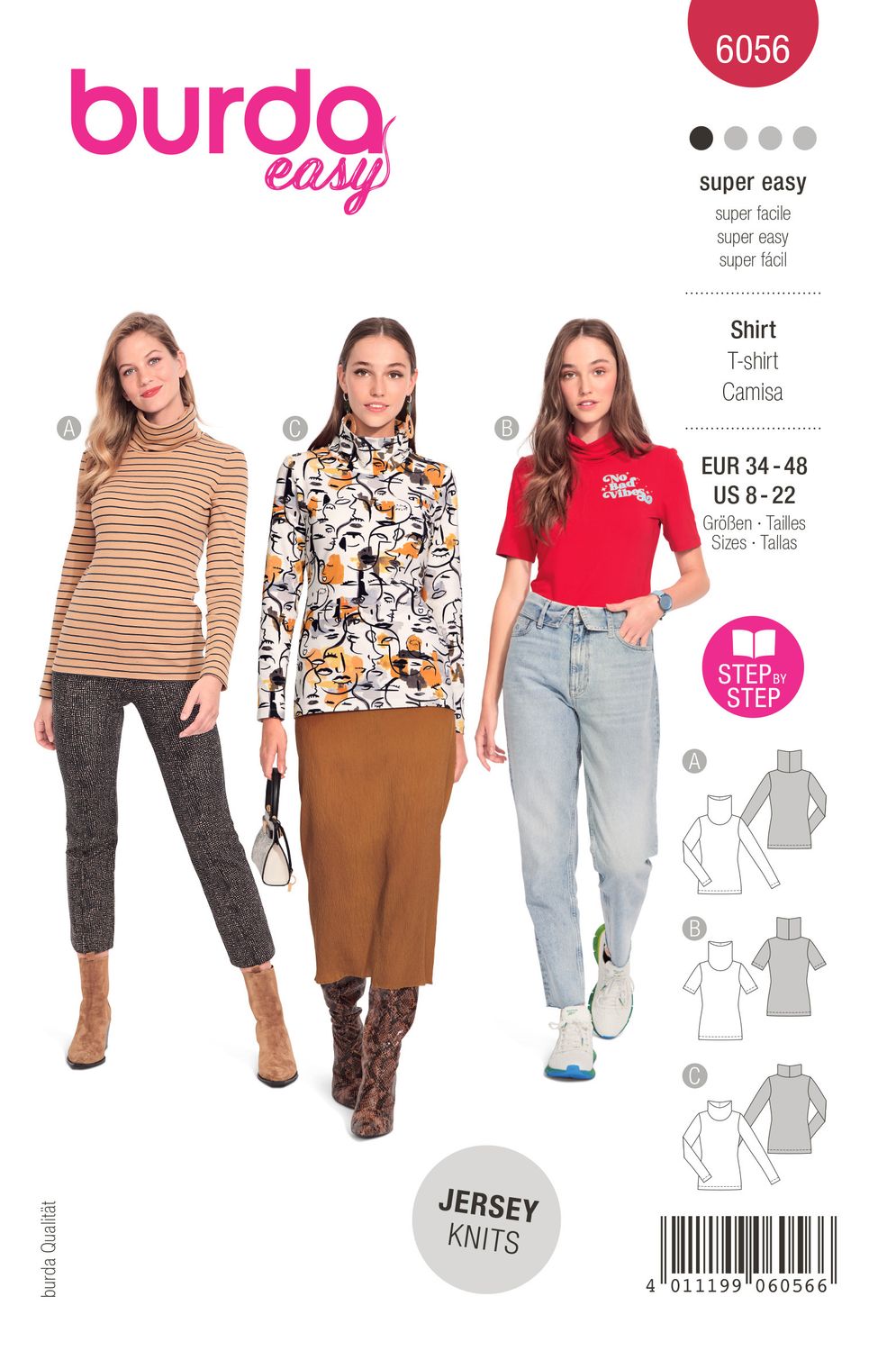🧥 Burda mönster 6056 – Figurnära polotröja i två ärmlängder