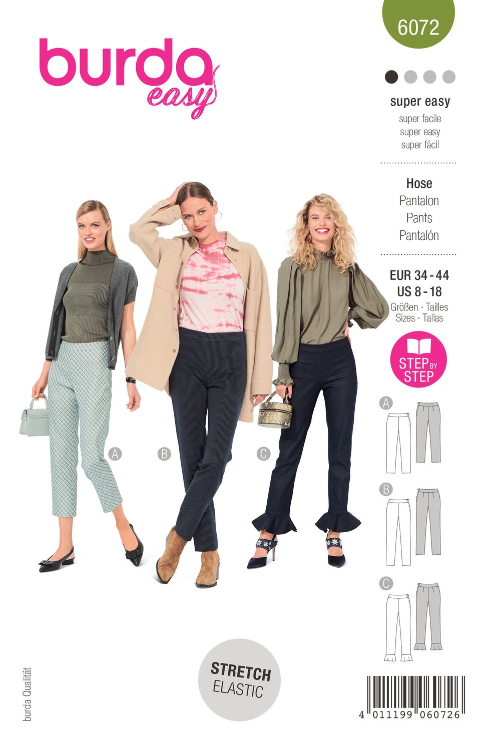 👖 Burda mönster 6072 – Smala byxor med sidoficka &amp; volangdetalj