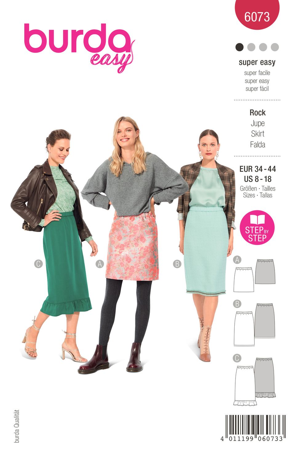 👗 Burda mönster 6073 – Kjol med resårmidja i tre längder