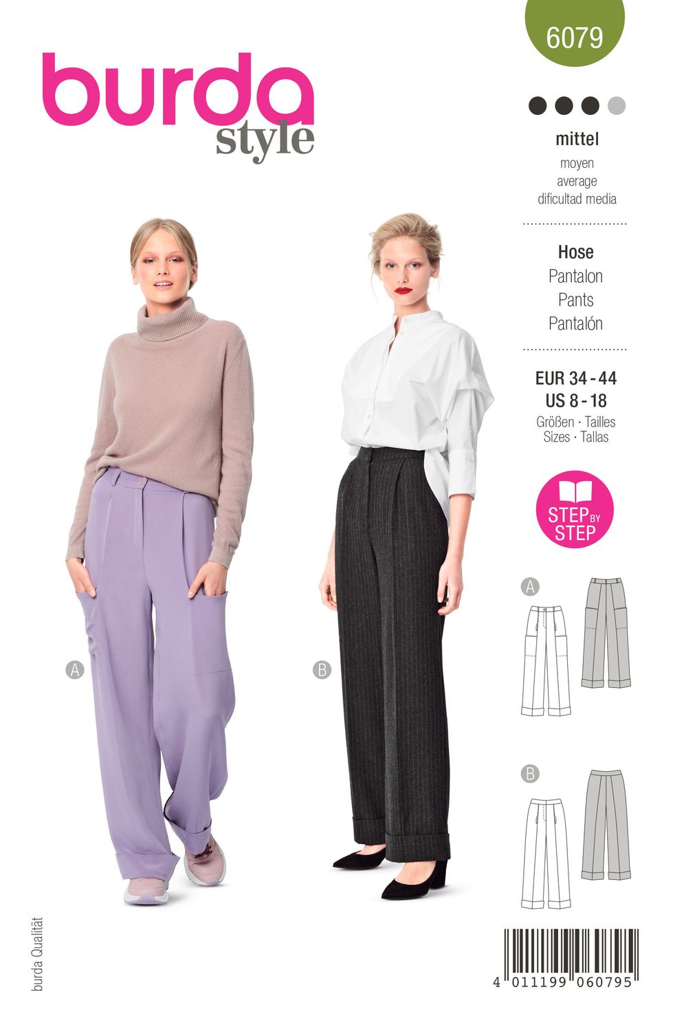 👖 Burda mönster 6079 – Byxa med veck, vida ben och markerad midja