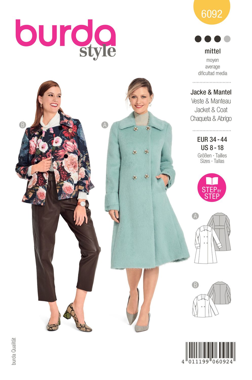 🧥 Burda mönster 6092 – Dubbelknäppt jacka &amp; swingkappa med stor krage