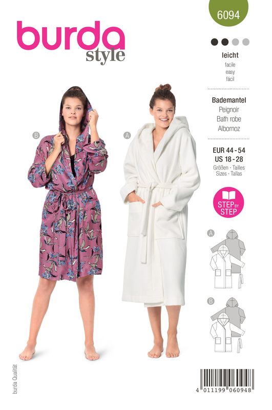 🛁 Burda mönster 6094 – Badrock med huva i två längder