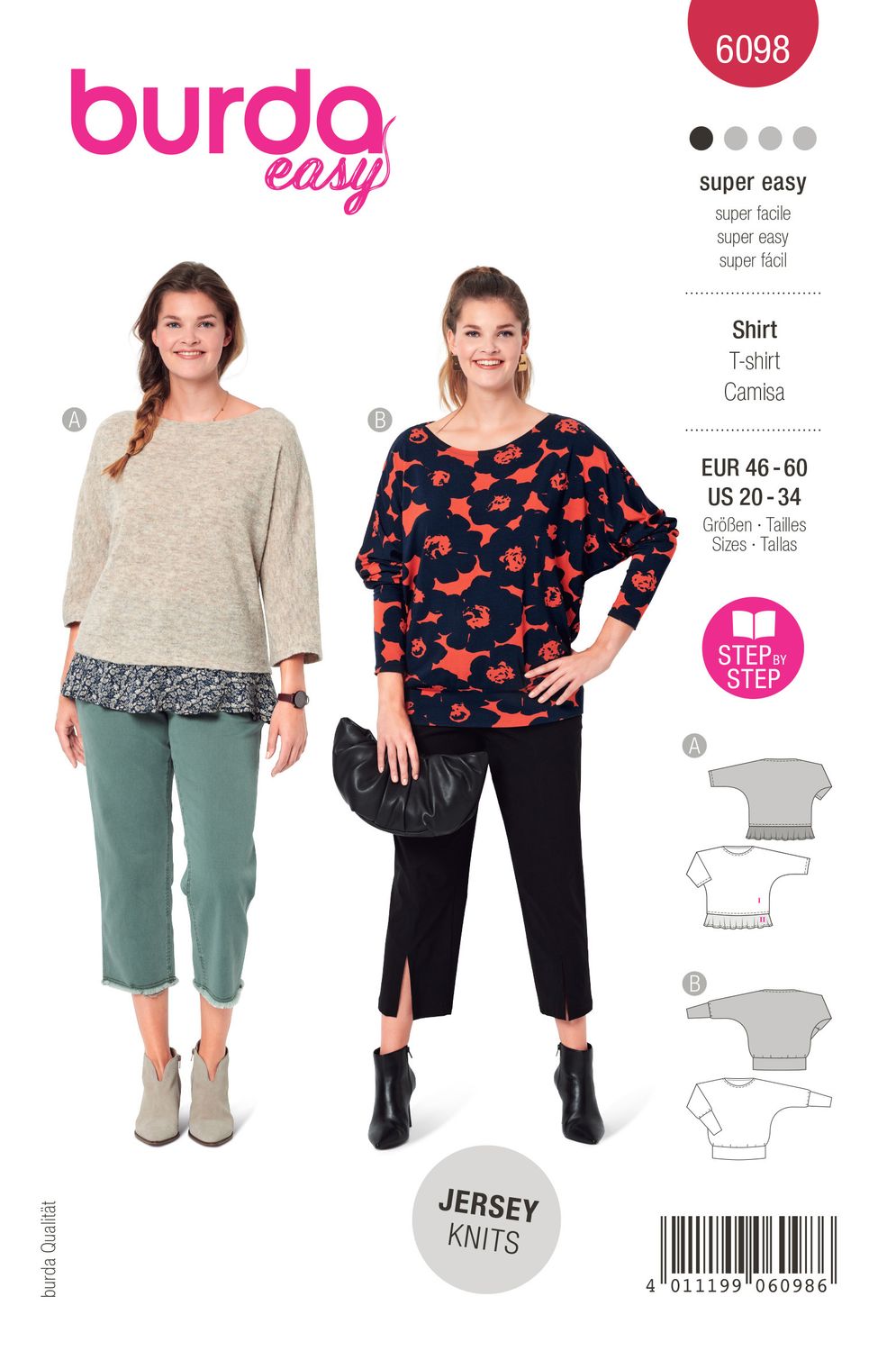👚 Burda mönster 6098 – Topp med kimonosärmar i plusstorlekar