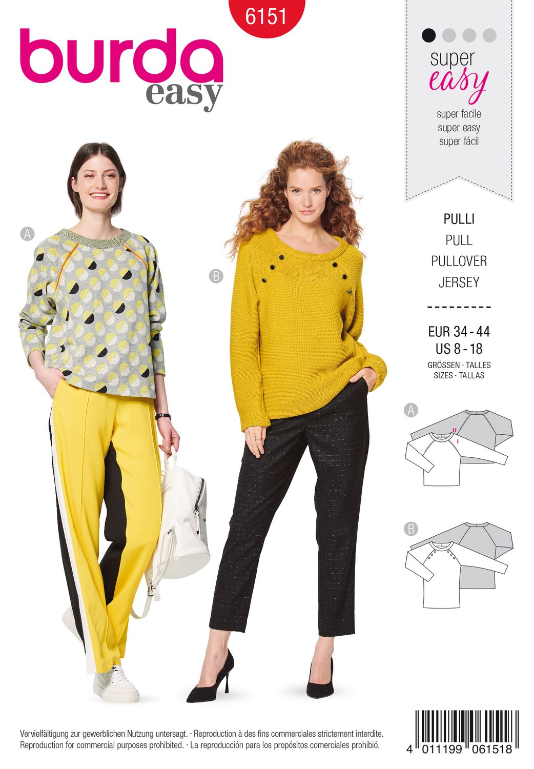 👕 Burda mönster 6151 – Oversized pullover i två utföranden