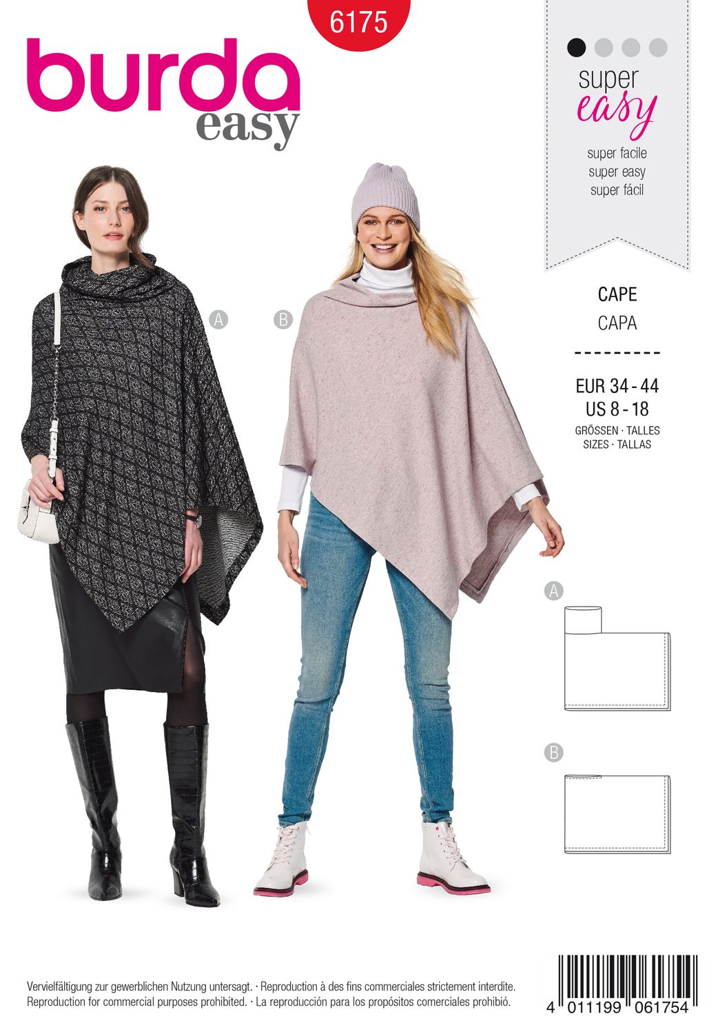 🧥 Burda mönster 6175 – Enkel cape/poncho med rullkrage