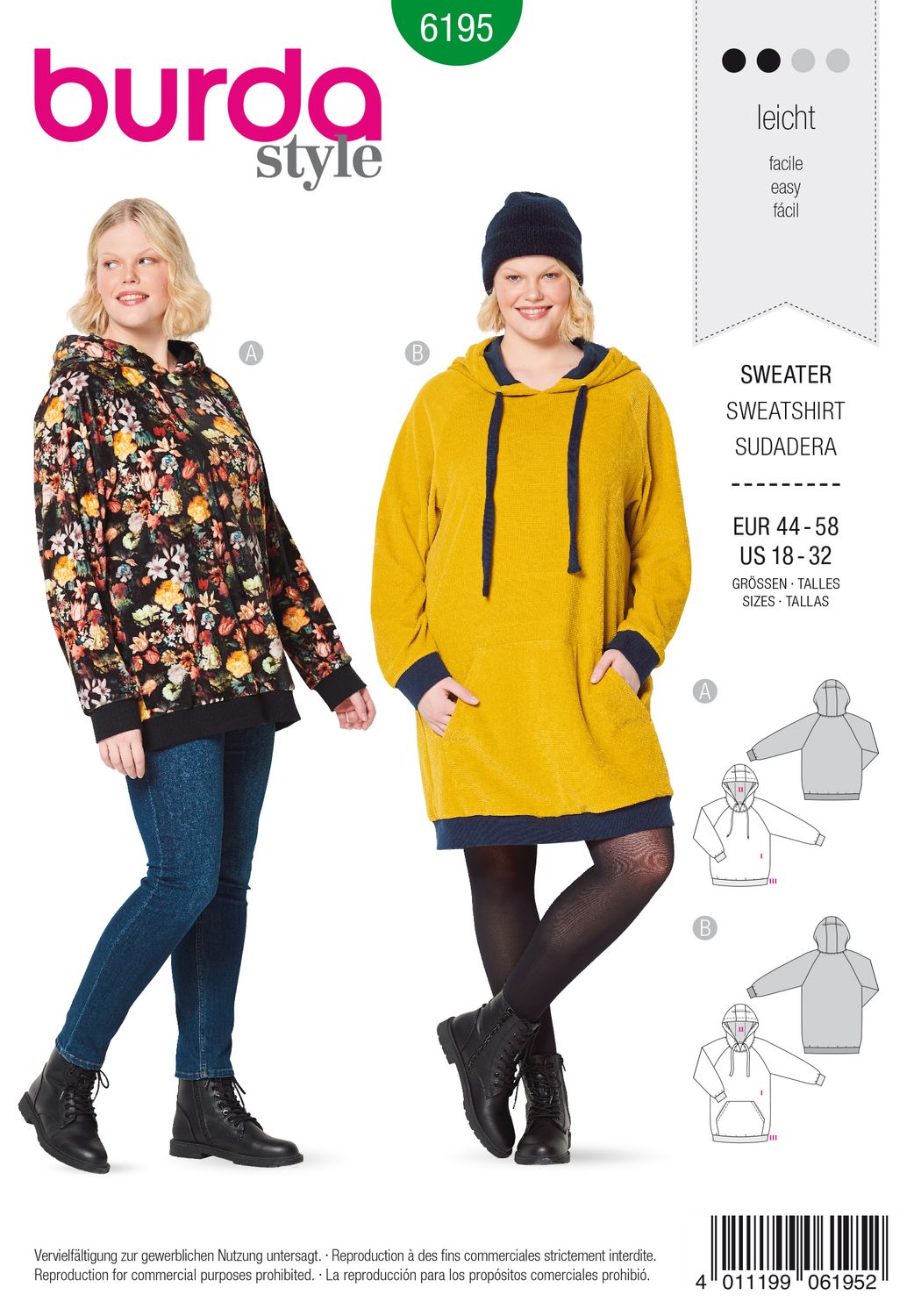 👚 Burda mönster 6195 – Huvtröja / hoodie i plusstorlekar