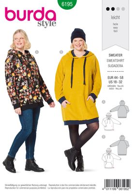 👚 Burda mönster 6195 – Huvtröja / hoodie i plusstorlekar