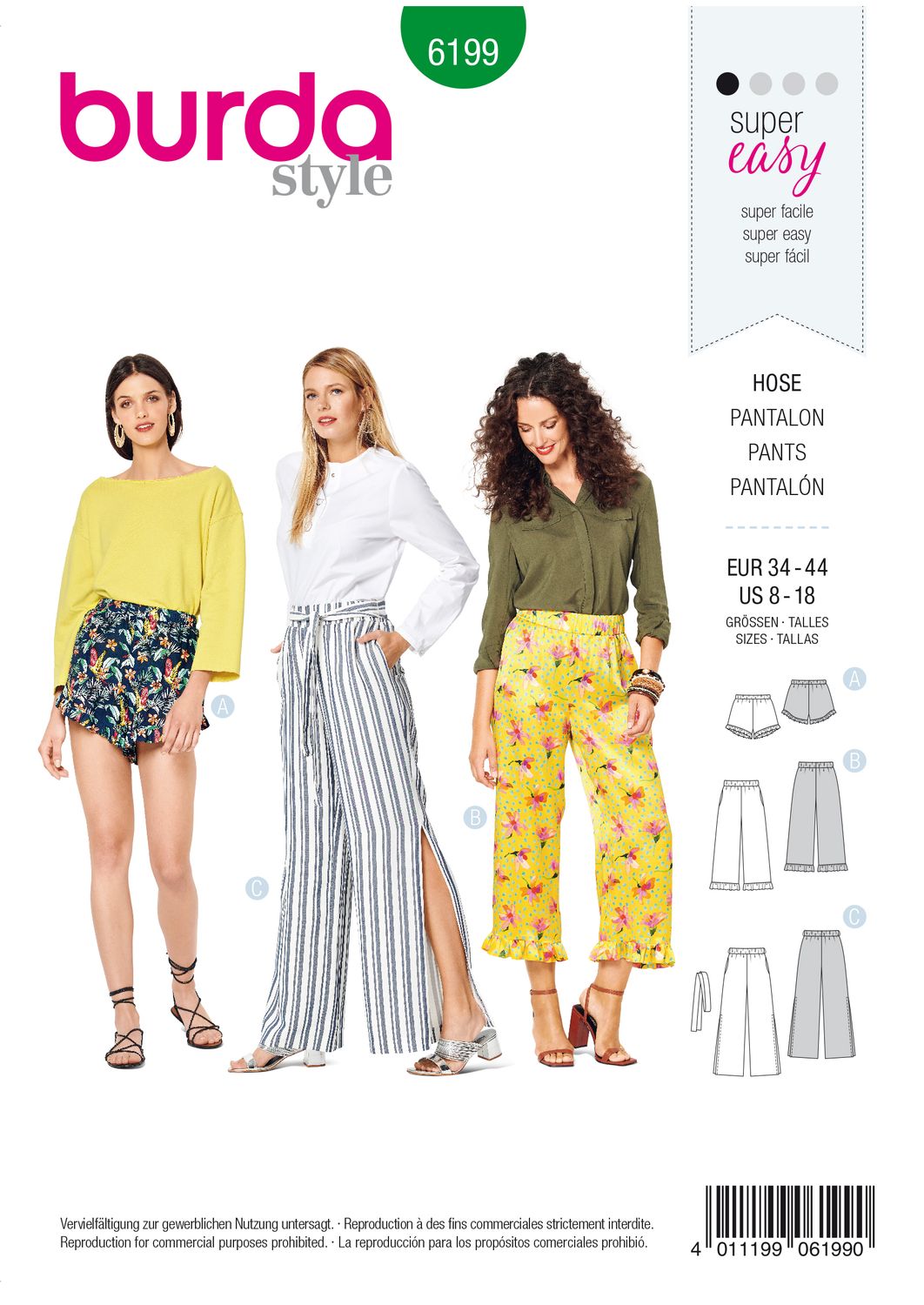 👖 Burda mönster 6199 – Pull-on byxor &amp; shorts med volangdetalj