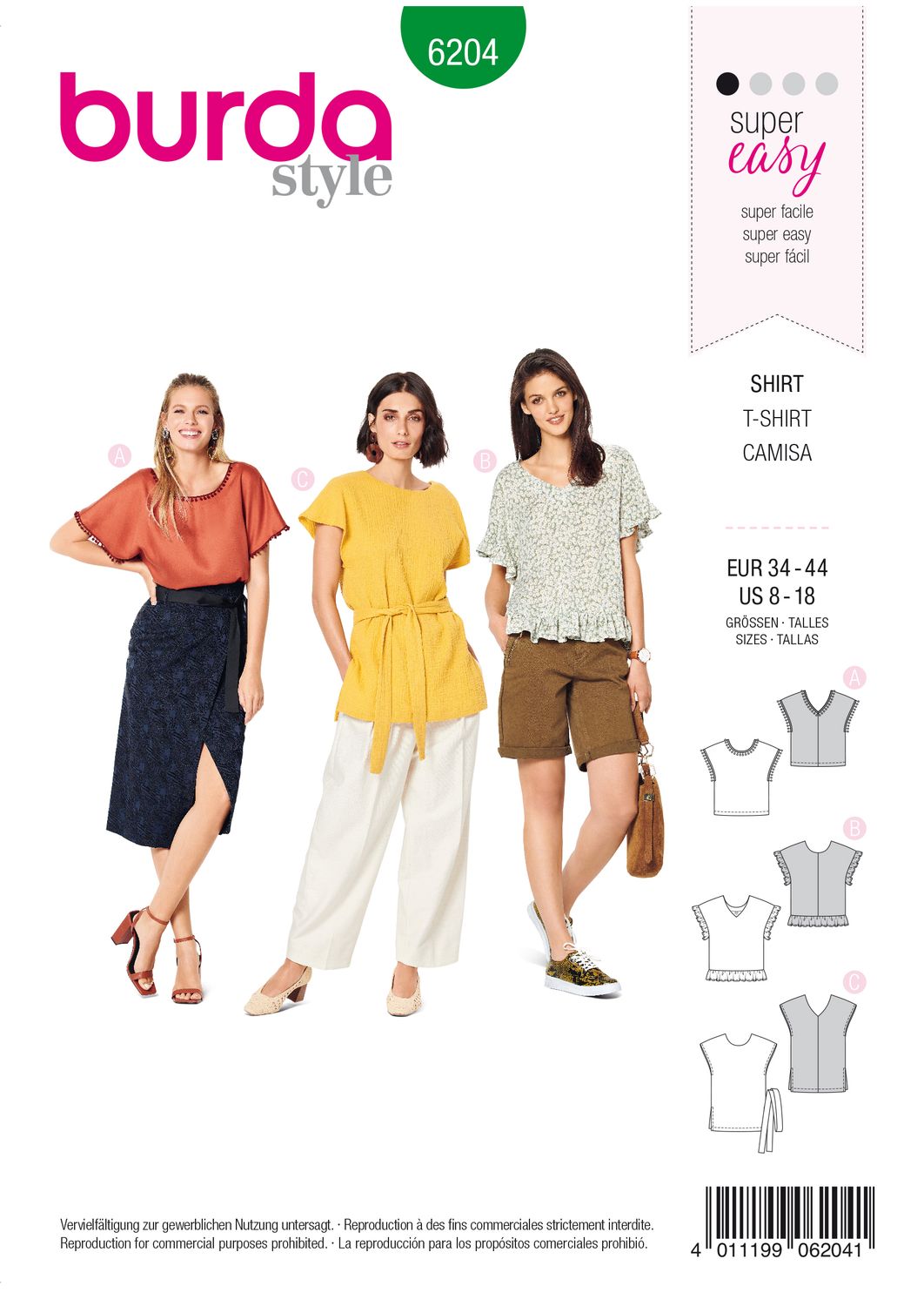 👚 Burda mönster 6204 – Blus i tre stilar