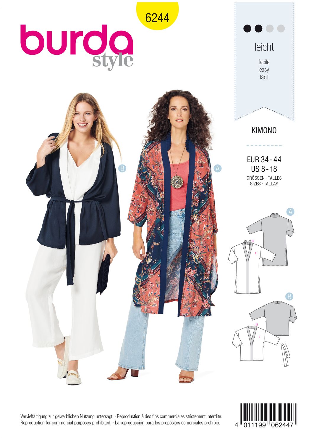 👘 Burda mönster 6244 – Klassisk kimono‑jacka eller tunn sommarkappa